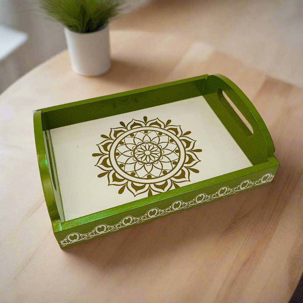 Handcrafted Wooden Tray | Warli Art Hand-Painted | Indian Festive Serving Tray & Home Decor