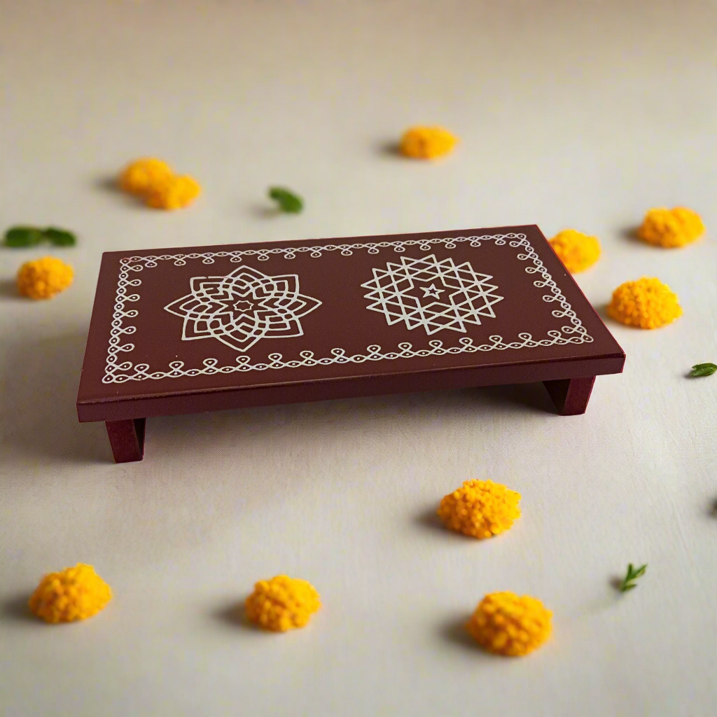 Traditional Wooden Rectangular Peetha for Pooja & Festivals
