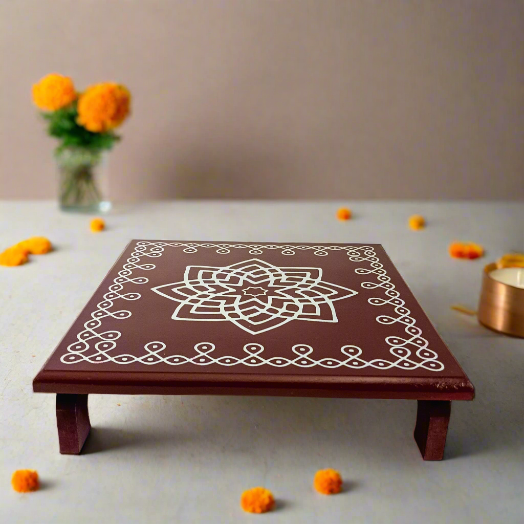 Traditional Wooden Peetha for Pooja & Festivals | Colors May Vary