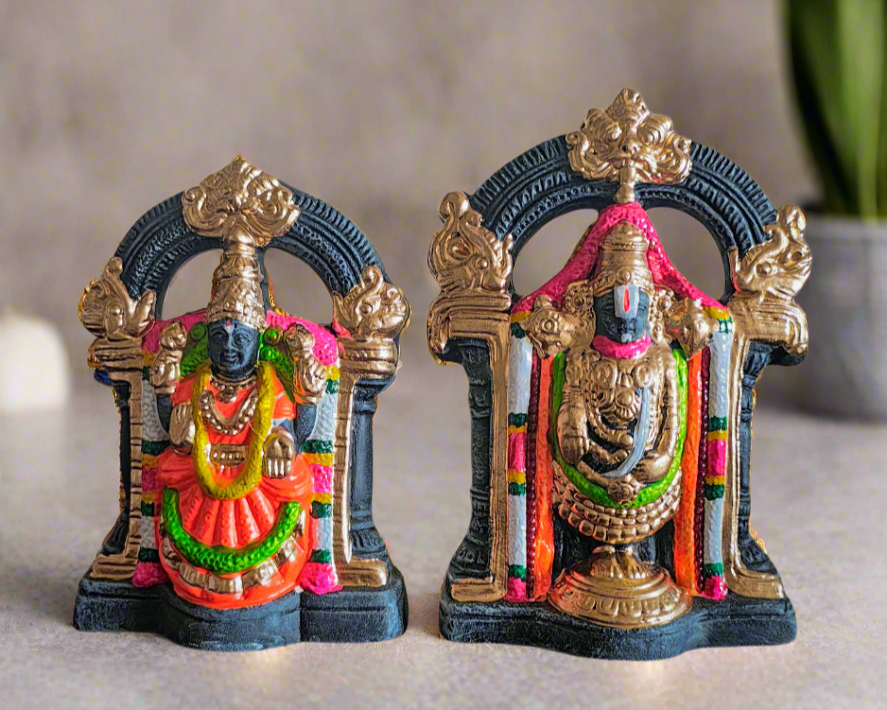 Serene Handcrafted Clay Lakshmi-Venkateswara Set (Timeless Stone Finish)