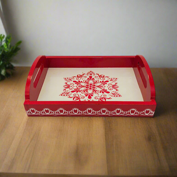 Handcrafted Wooden Tray | Rangoli Art Hand-Painted | Indian Festive Serving Tray & Home Decor