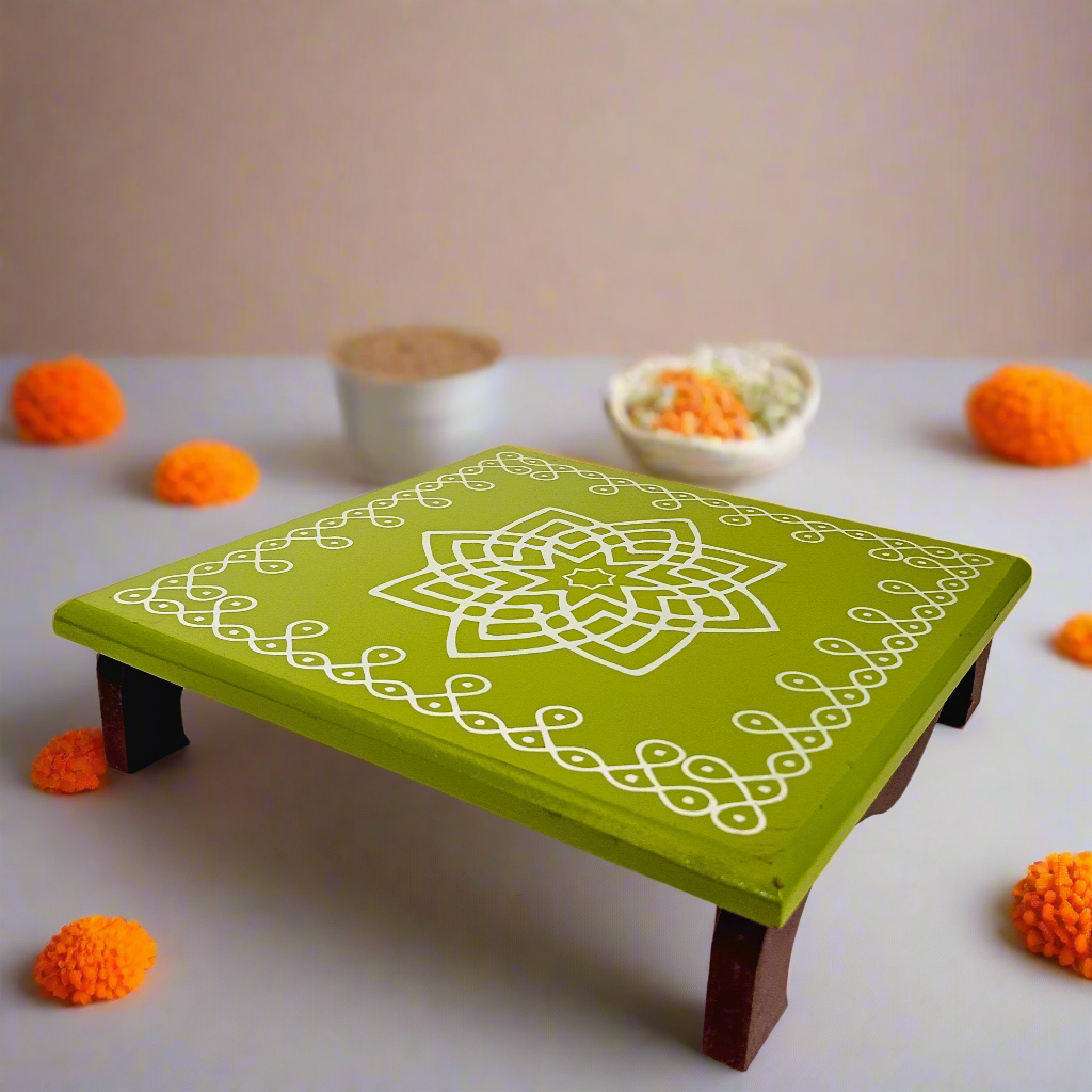Traditional Wooden Peetha for Pooja & Festivals | Colors May Vary