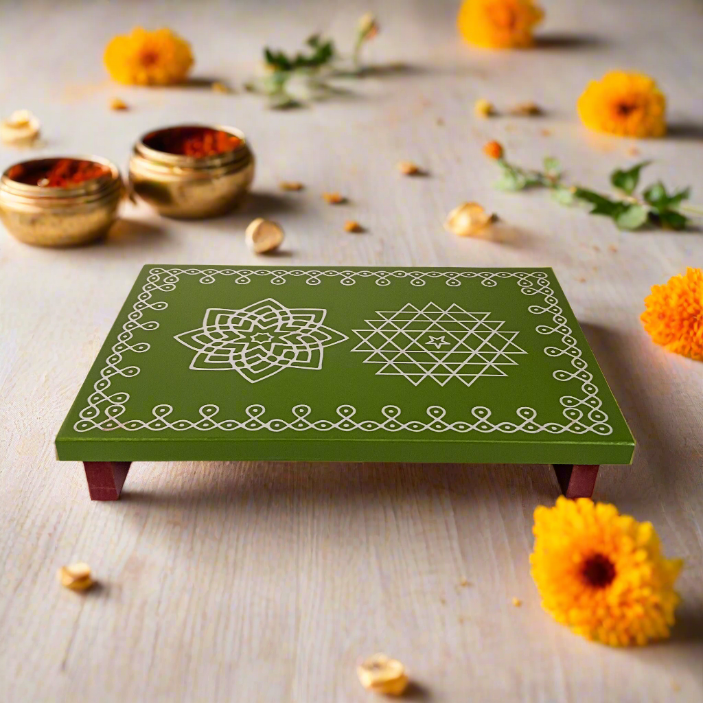 Traditional Wooden Rectangular Peetha for Pooja & Festivals