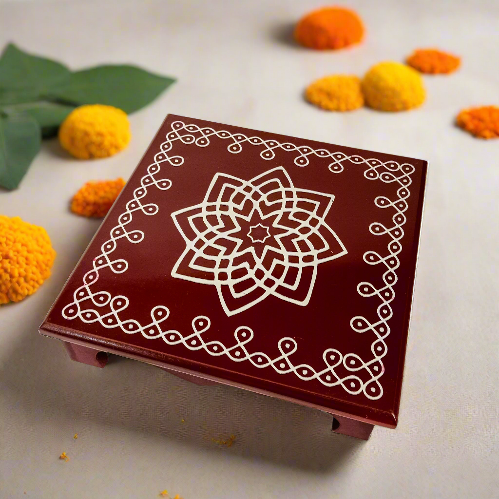 Traditional Wooden Peetha for Pooja & Festivals | Colors May Vary