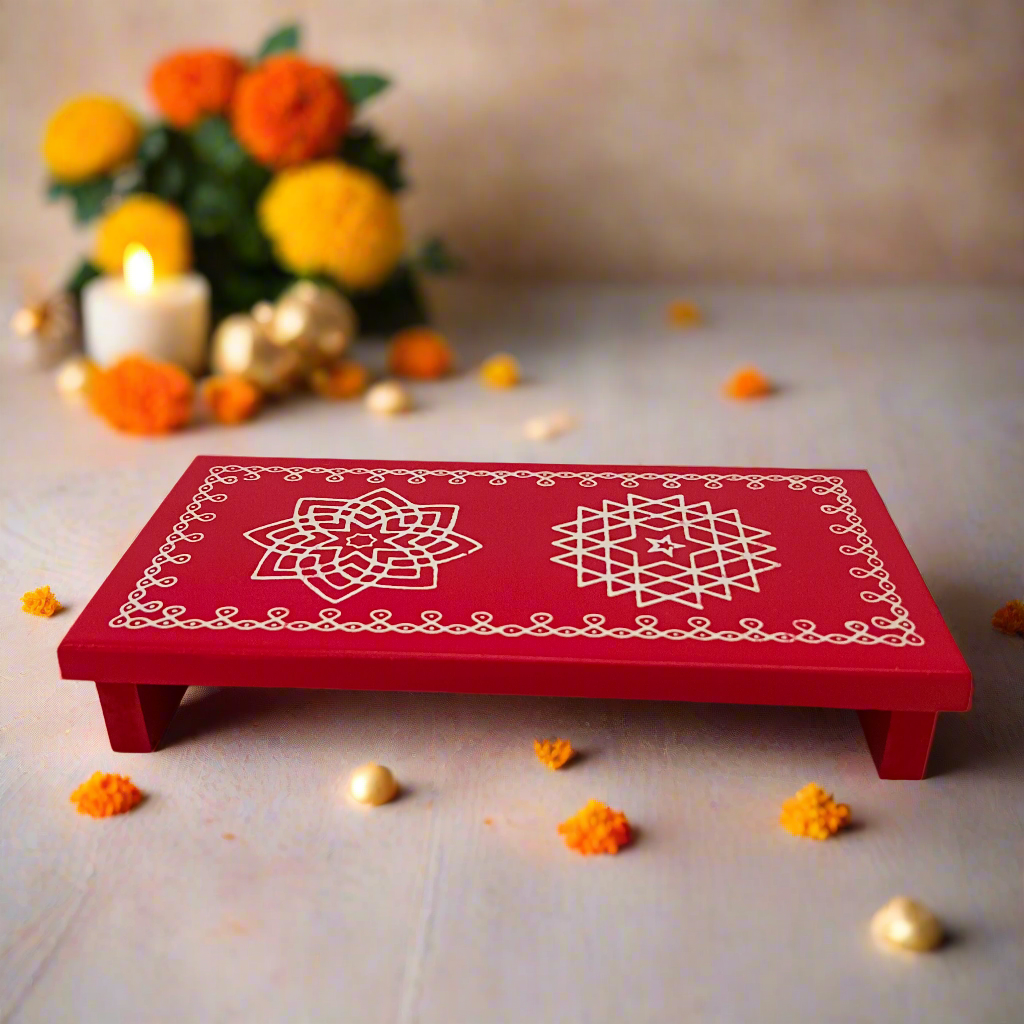 Traditional Wooden Rectangular Peetha for Pooja & Festivals