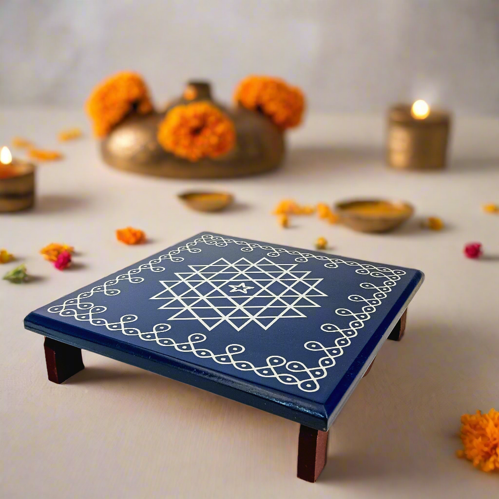 Traditional Wooden Peetha for Pooja & Festivals | Colors May Vary