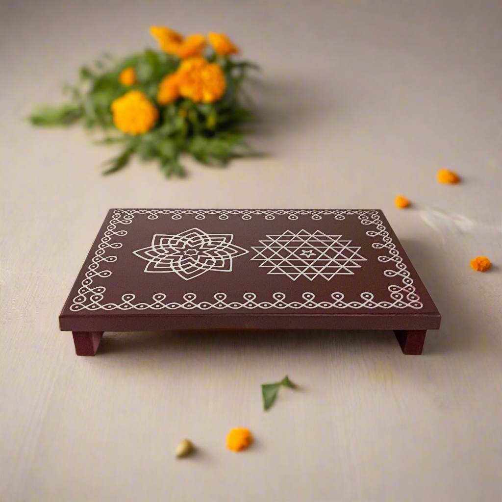 Traditional Wooden Rectangular Peetha for Pooja & Festivals