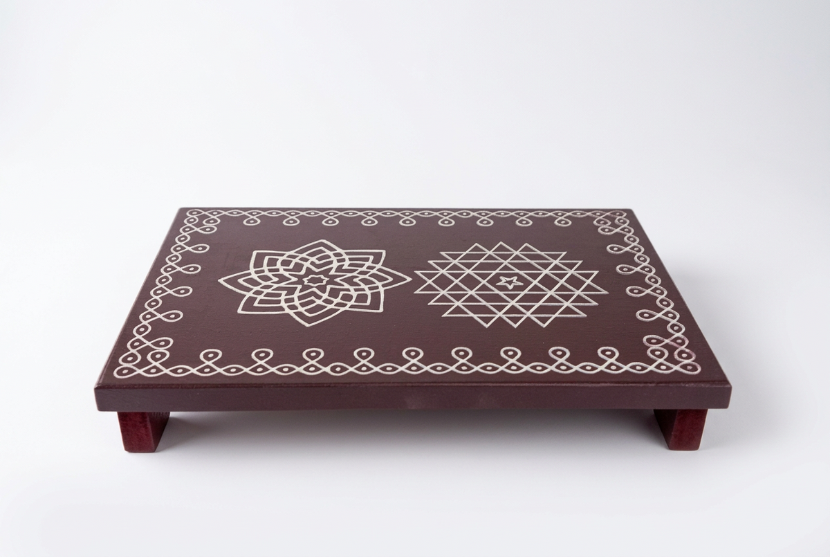 Traditional Wooden Rectangular Peetha for Festivals and Gifts 9 by 6 inch