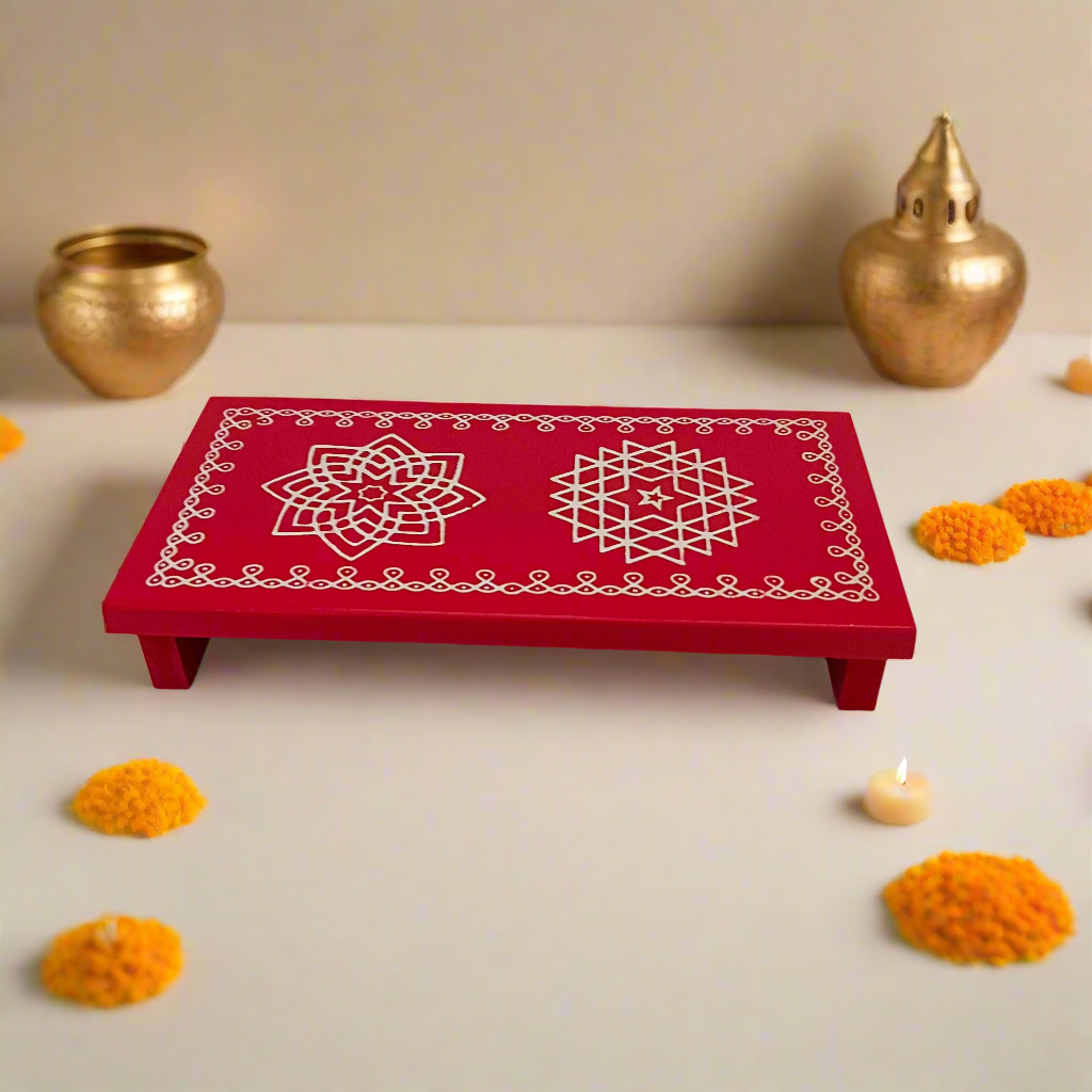 Traditional Wooden Rectangular Peetha for Pooja & Festivals