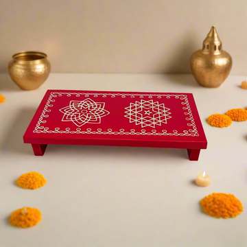 Traditional Wooden Rectangular Peetha for Pooja & Festivals