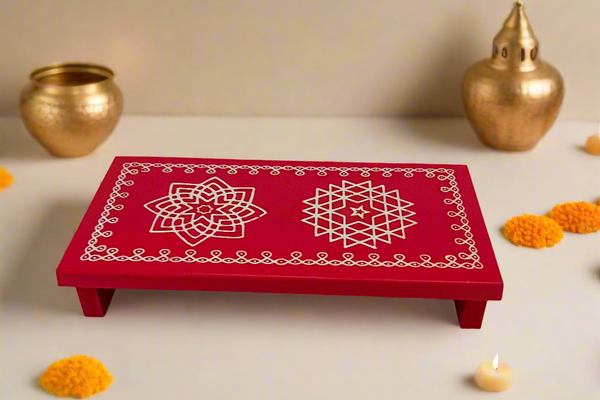Traditional Wooden Rectangular Peetha for Pooja & Festivals