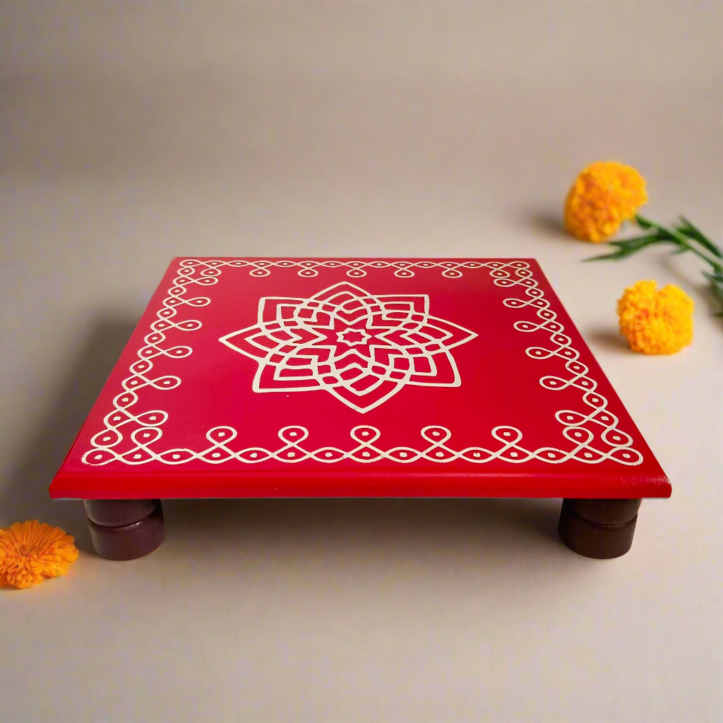 Traditional Wooden Peetha for Pooja & Festivals | Colors May Vary