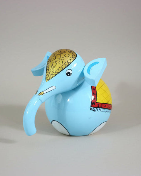 Hand-Painted Wooden Elephant | Blue Finish Indian Decor | Spiritual Gift & Home Decor