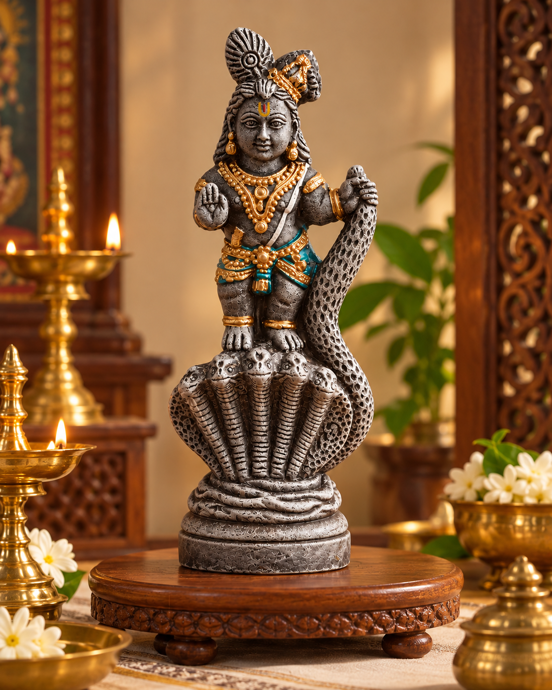 Handcrafted Kaliya Narthana Krishna Golu Doll – Dancing Krishna on Kaliya