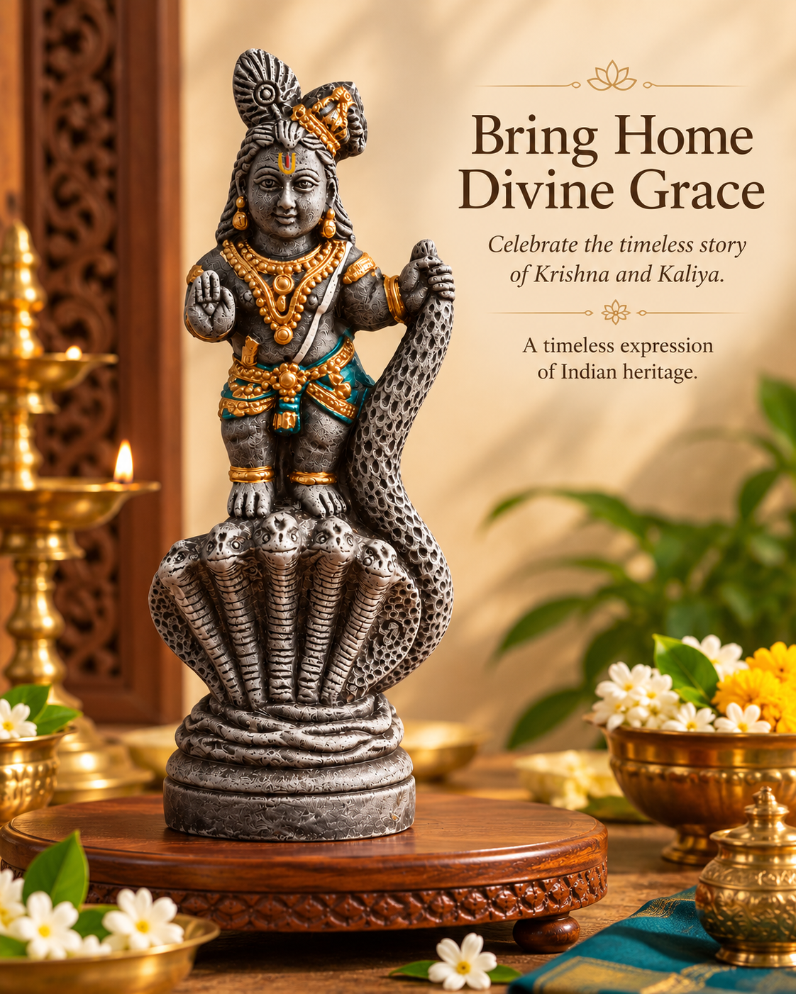 Handcrafted Kaliya Narthana Krishna Golu Doll – Dancing Krishna on Kaliya