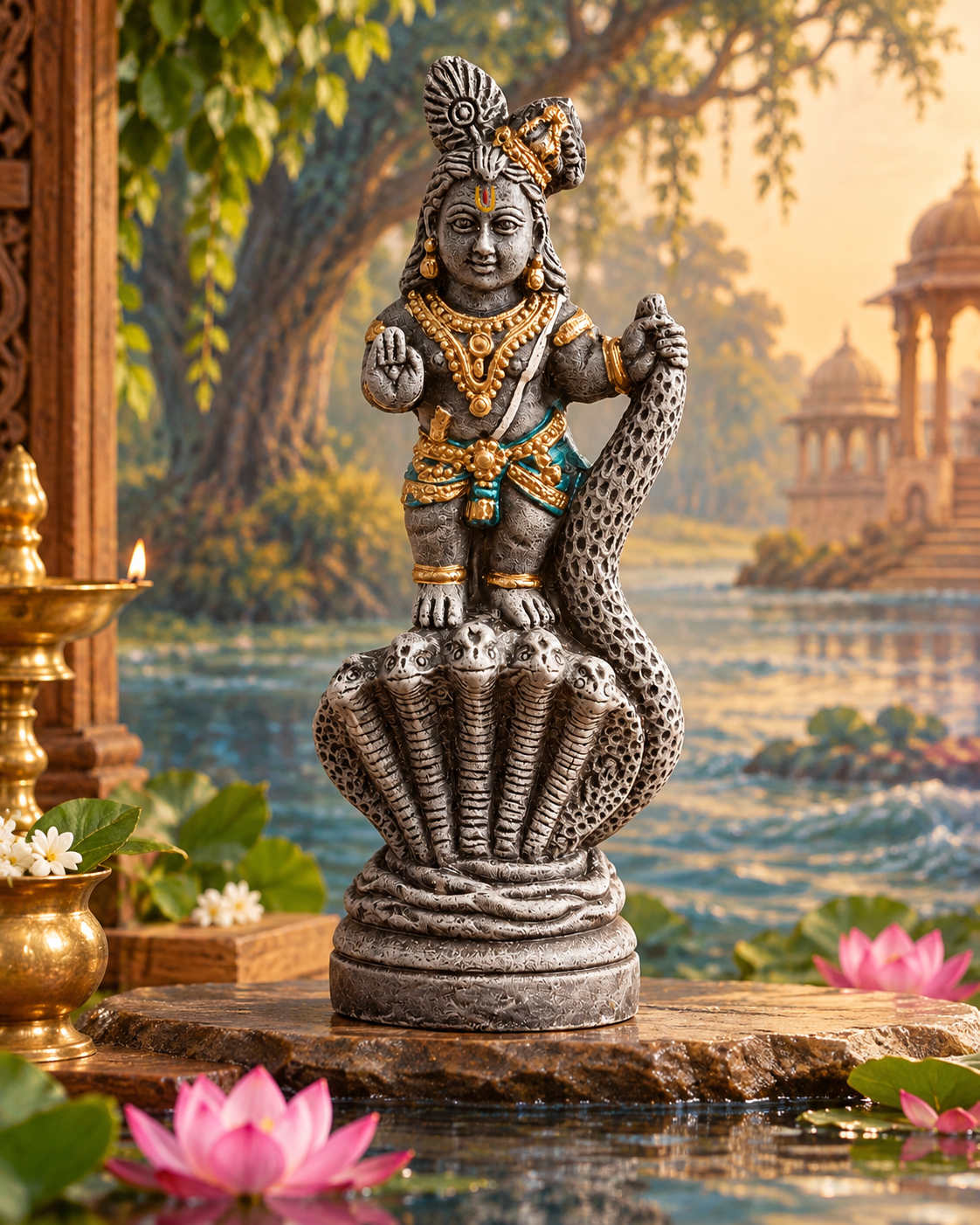 Handcrafted Kaliya Narthana Krishna Golu Doll – Dancing Krishna on Kaliya