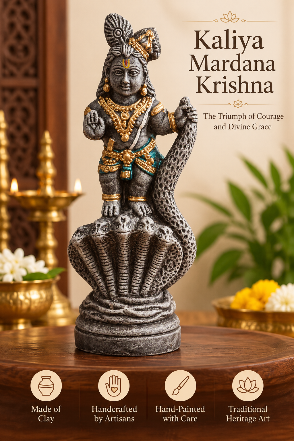 Handcrafted Kaliya Narthana Krishna Golu Doll – Dancing Krishna on Kaliya