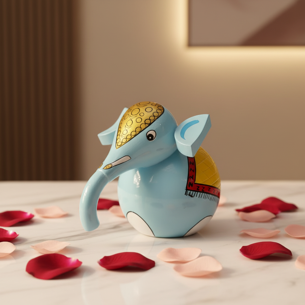 Hand-Painted Wooden Elephant Blue - Hero