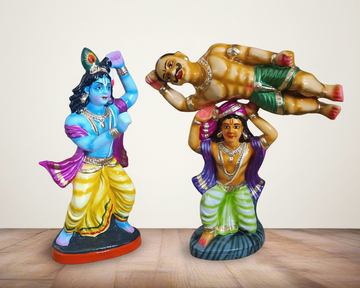 Majestic Handcrafted Clay Mallayudha Idols Set – Cream Background Hero Image