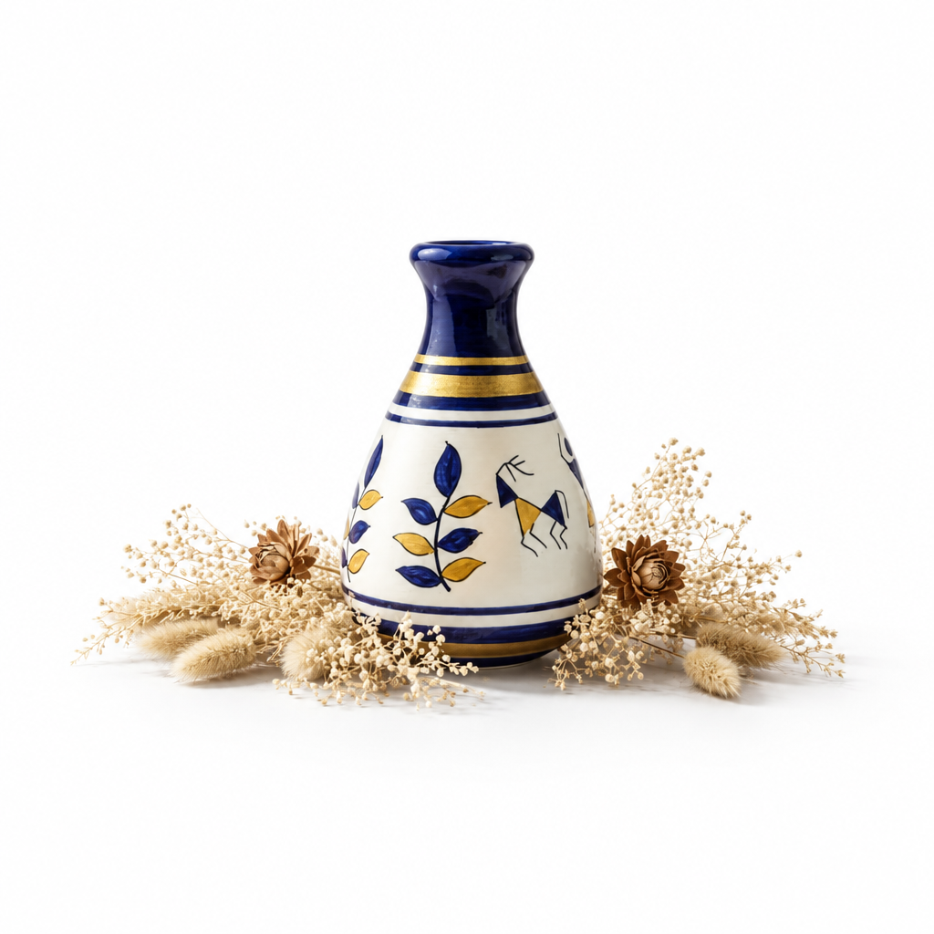 Wooden Warli Art Pot Decoration Gifting Art