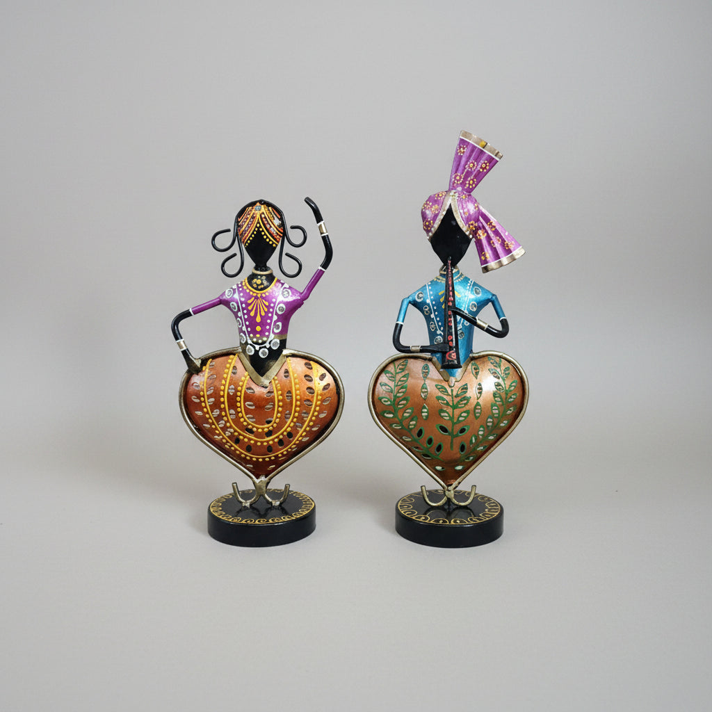 Rajasthani Sangeet Figurines – Handcrafted Metal Musician and Dancer candle holder