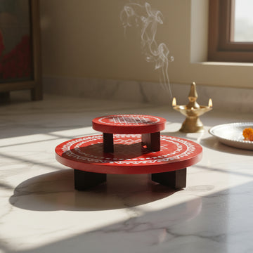 Warli Hand painted Round Peetha Set of 2