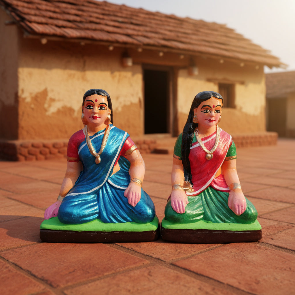Handcrafted Clay Pagade (Pachisi) Women Figurine Set