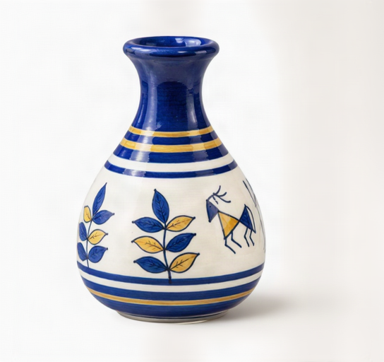 Wooden Warli Art Pot Decoration Gifting Art