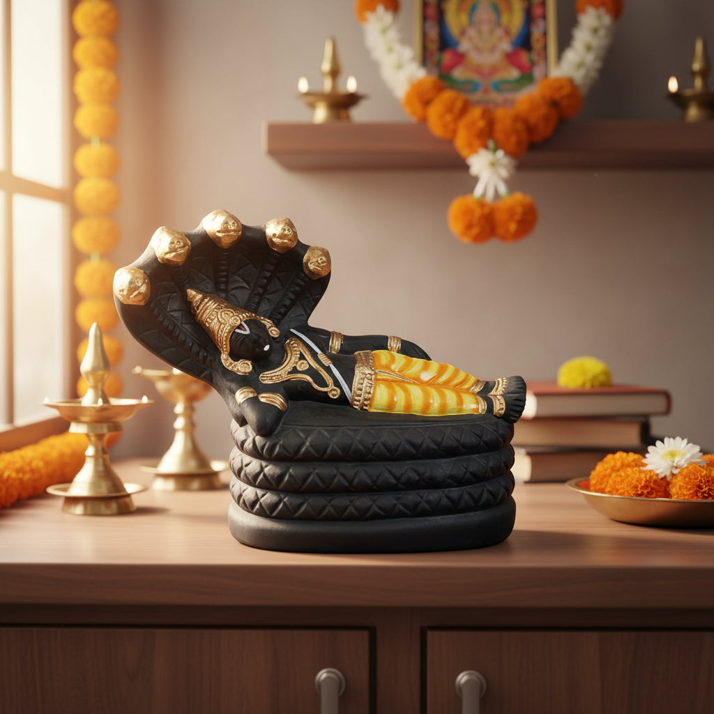 Handcrafted Clay Ananta Padmanabha Black