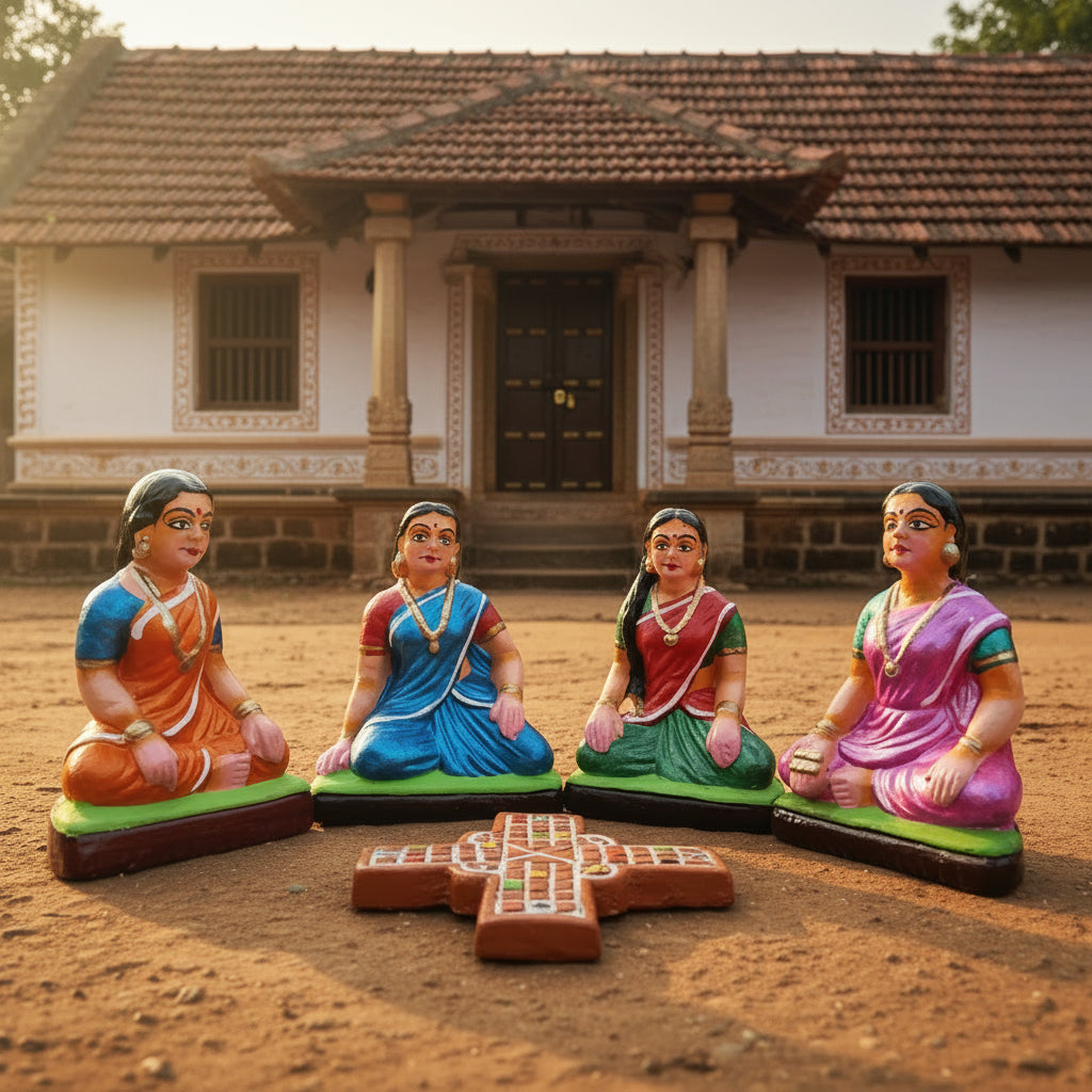 Handcrafted Clay Pagade (Pachisi) Women Figurine Set