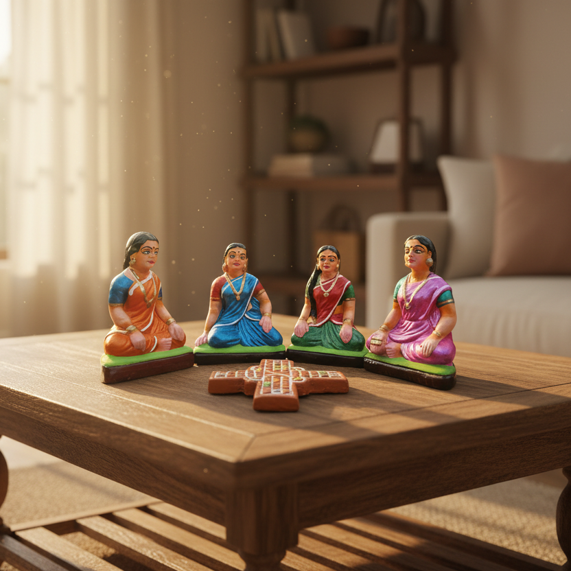 Handcrafted Clay Pagade (Pachisi) Women Figurine Set