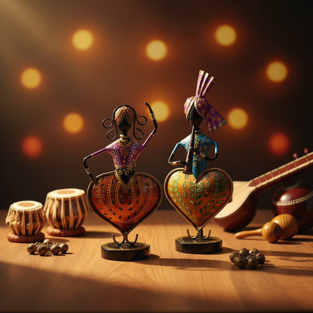 Rajasthani Sangeet Figurines – Handcrafted Metal Musician and Dancer candle holder