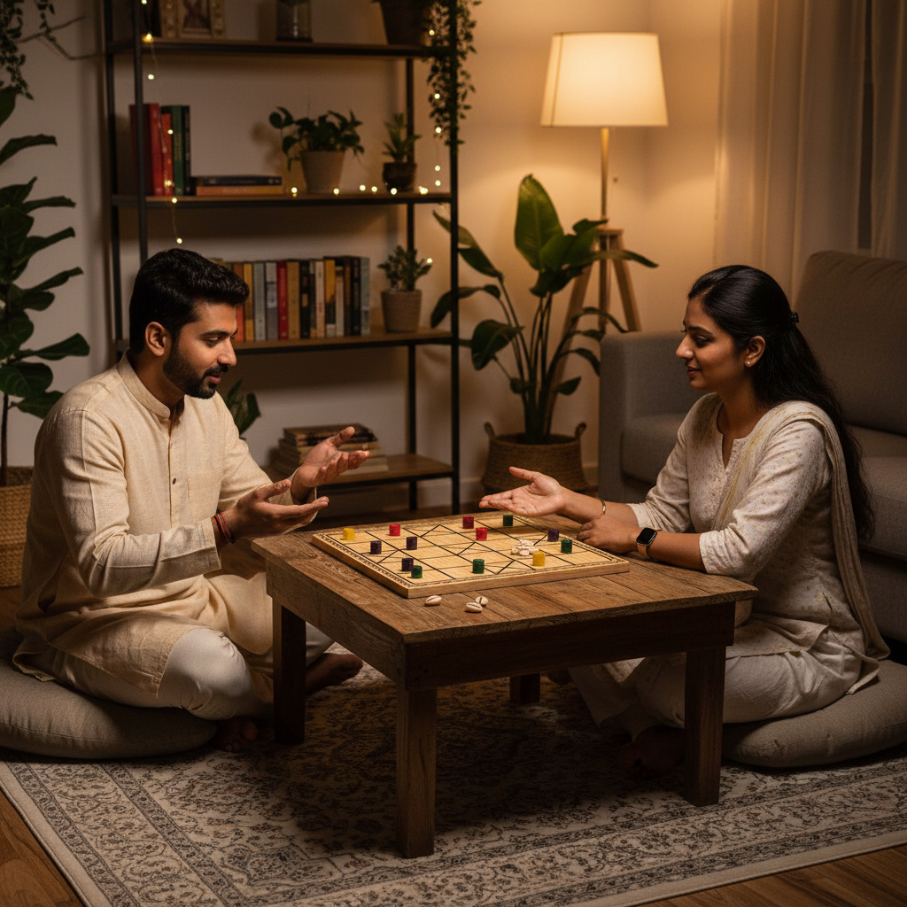 Wooden Chowka Bara - Living Room Lifestyle