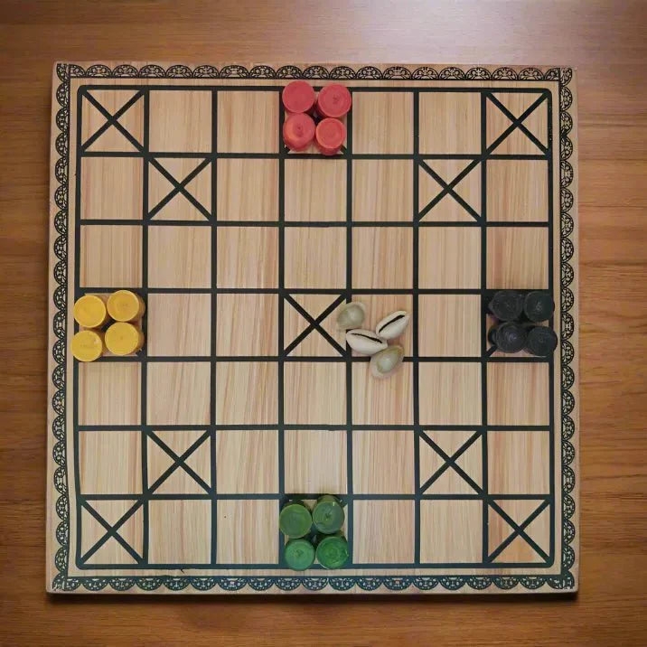 Wooden Chowkabara Traditional Strategy Board Game | One Board Double - Sided (5 & 7 House) - WeToyToy