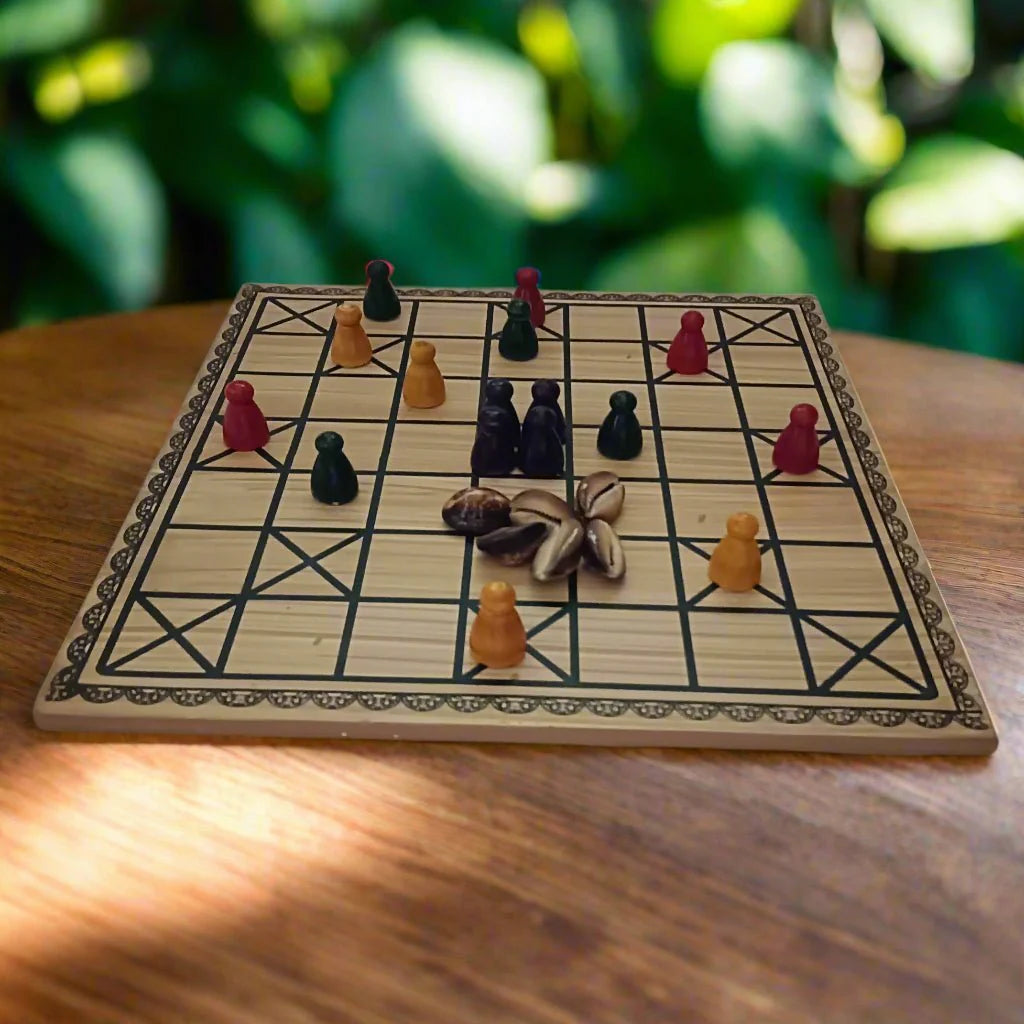 Wooden Chowkabara Traditional Strategy Board Game | One Board Double - Sided (5 & 7 House) - WeToyToy