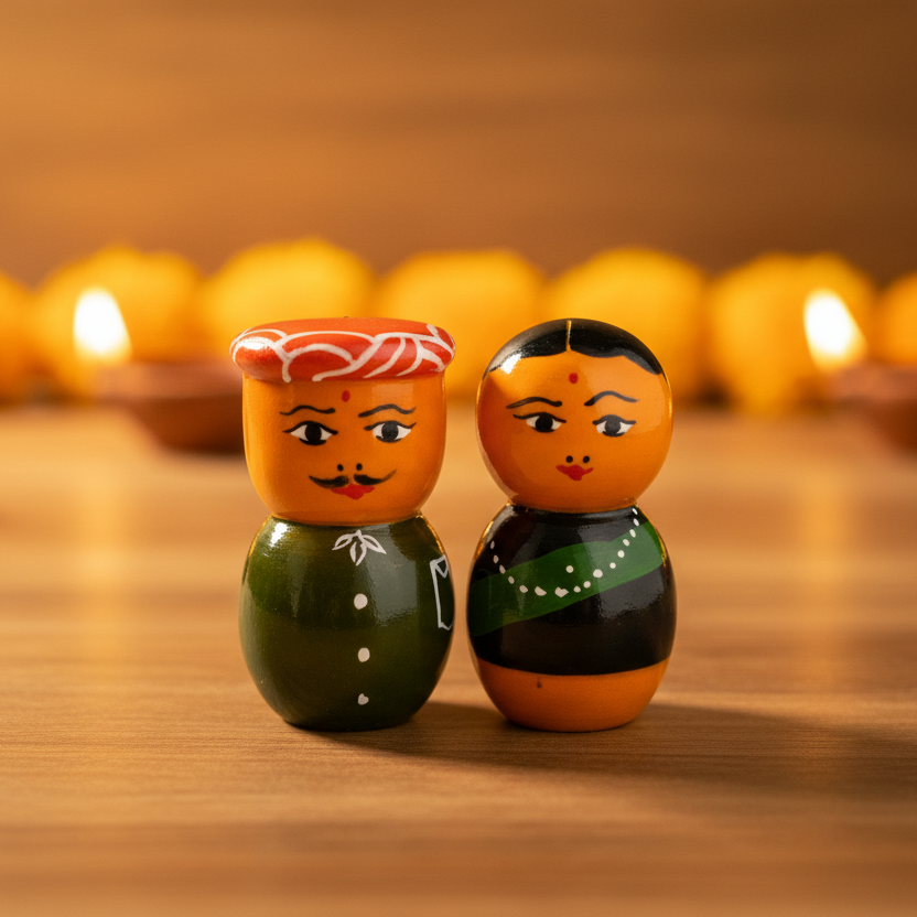 Wooden Golu Molu Couple Dolls - Hero