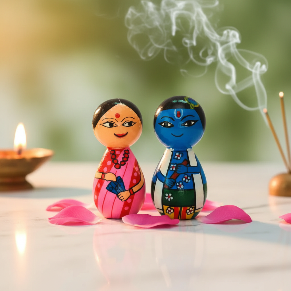 Wooden Radha Krishna Idol Pair - Hero